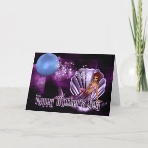 Sirenita en concha de clam - Fantasía tarjeta del