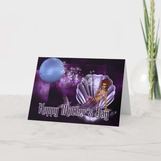 Sirenita en concha de clam - Fantasía tarjeta del  (Anverso)