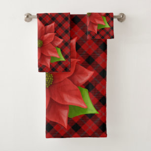 Sistema rojo de BathTowel de los Poinsettias