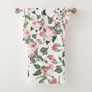 Sistema rosado de la toalla de baño de las flores