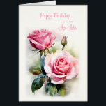 Sister Rosas de cumpleaños pintadas acuarela<br><div class="desc">Una tarjeta de cumpleaños para tu hermanastra. Esta hermosa tarjeta de cumpleaños tiene delicadas rosas color agua rosado, que simbolizan amor, gracia y admiración. El suave diseño floral captura perfectamente la esencia del amor eterno, lo que hace de ella una manera sincera de celebrar su día especial. Roses rosas decoradas...</div>