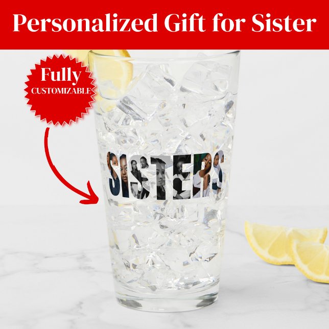 Sisters Photo Collage Glass Cup Gift (Sisters Photo Collage Glass Cup Gift)