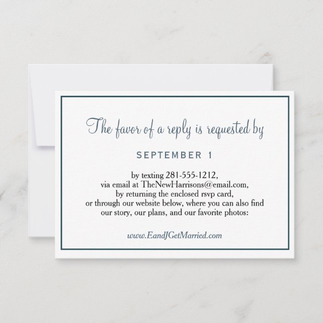 Sitio Web boda Elegant Dust Blue Script RSVP (Anverso)
