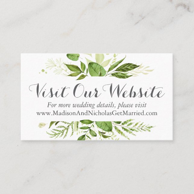 Sitio web Boda Verde Insertar tarjetas Verdes Rúst (Anverso)