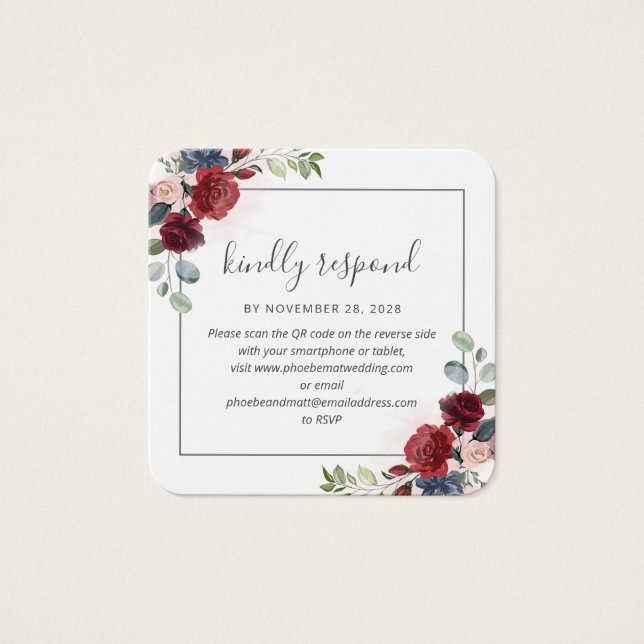 Sitio web de boda con código QR de flor de Borgoña (Anverso)