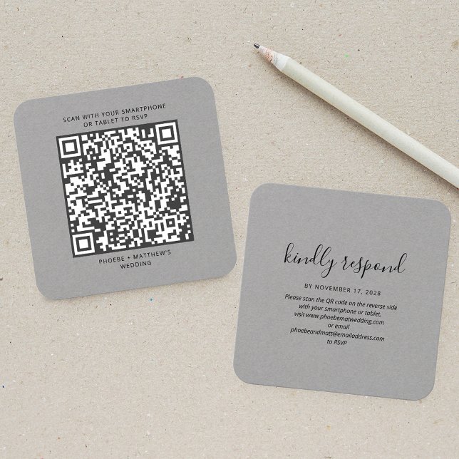 Sitio web de boda con código QR RSVP elegante (Elegant QR Code RSVP Wedding Website Enclosure Card)