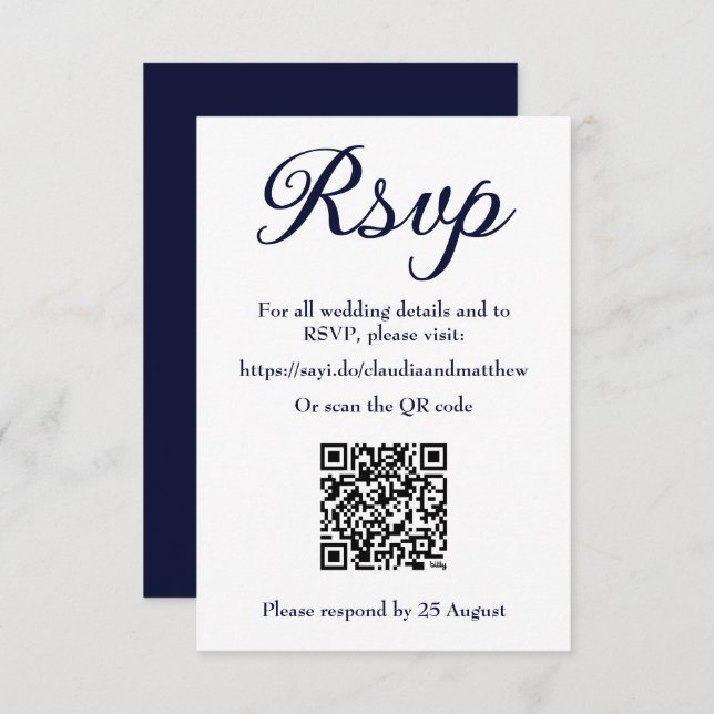 Sitio web de Boda de marina RSVP con código QR (Anverso / Reverso)