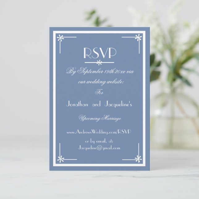 Sitio web de guiones Dusty Blue email Boda Tarjeta (Anverso de pie)