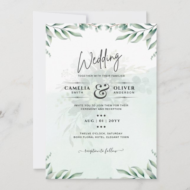 Sitio web de invitaciones a bodas de verde RSVP QR (Anverso)