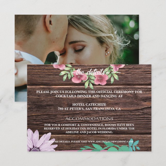 Sitio web de Wooden boda foto tarjeta de clausura  (Anverso / Reverso)