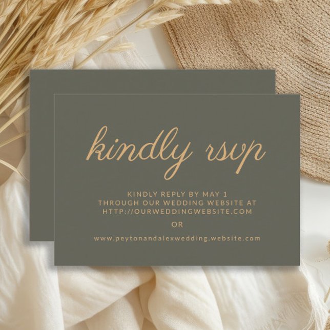 Sitio web del Boda verde oliva Kindly RSVP (Dark olive/sage green wedding RSVP card)