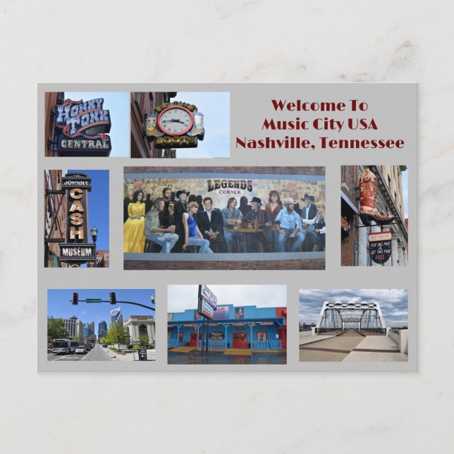 Sitios para ver en Nashville, postal de Tennessee (Anverso)