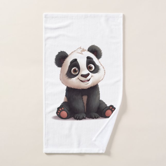 Sitting Panda Bear Cartoon Illustration Artwork (Toalla de mano)