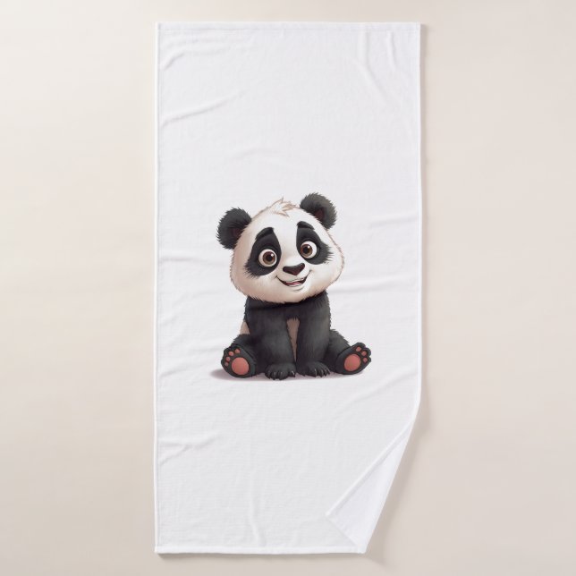 Sitting Panda Bear Cartoon Illustration Artwork (Toalla de baño)