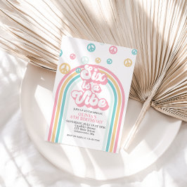 Six is a Vibe Retro Summer Rainbow Invitación