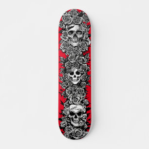 Skateboard 3 skull Faces with roses Goth Punk Art drawings