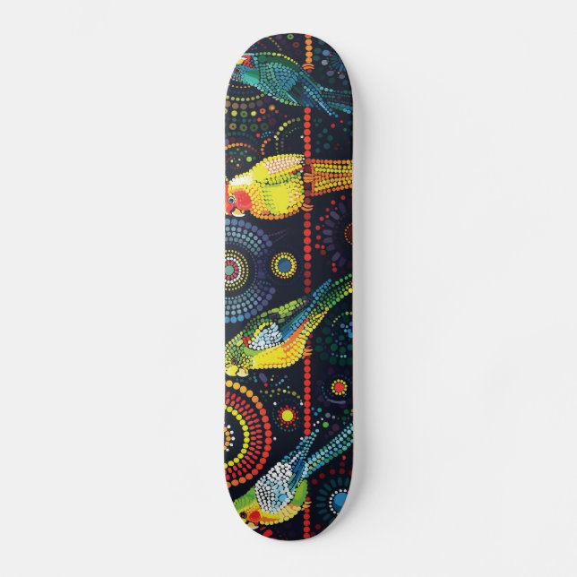 Skateboard 4 Cockatiels - Estilo aborigen - Cubierta para ska (Anverso)