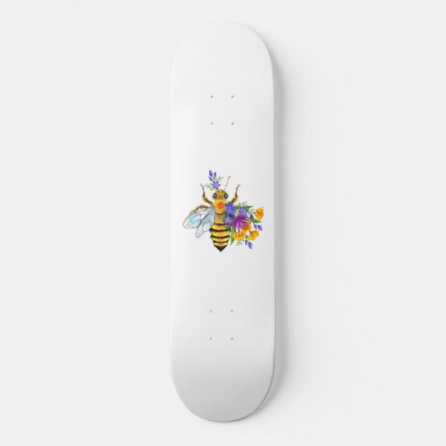 Skateboard Abeja de flor con plantas silvestres (Anverso)
