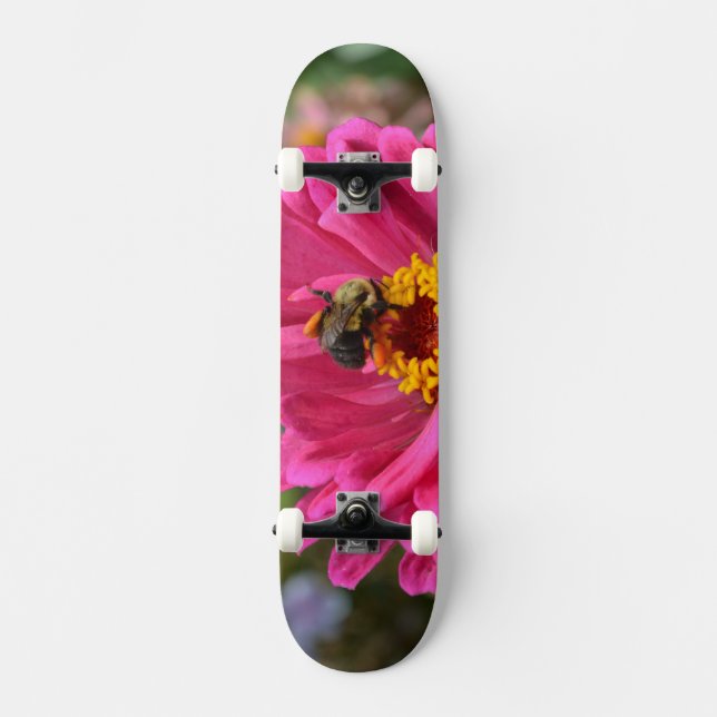 Skateboard Abeja melífera elegante flor de mum rosa (Anverso)