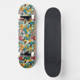 Skateboard Abejas y Florales Patrón de Flor de Abeja