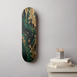 Skateboard Abismo Esmeralda - Lujo Verde Negro y Oro Líquido