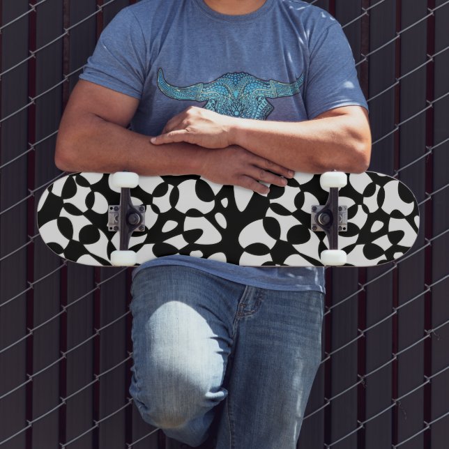 Skateboard Abstracción de celdas Blanco negro (Exterior 3)