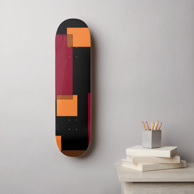 Skateboard Abstracción geométrica Naranja rojo marrón negro (Arte de la pared)
