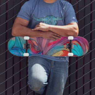 Skateboard Abstración de tinta de color de agua rosa rosa azu