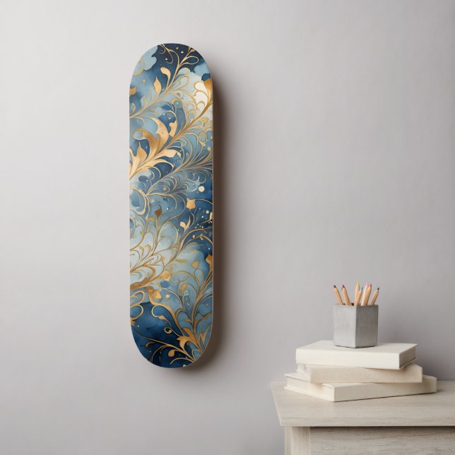Skateboard Abstract Blue Golden (Arte de la pared)