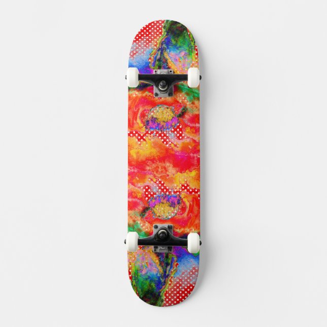 Skateboard Abstracto de color de agua floral rojo (Anverso)