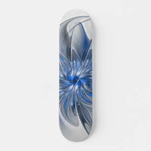 Skateboard Abstracto Flor de arte fractal de color gris azul