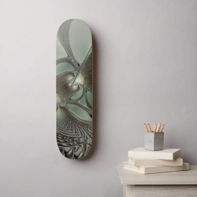Skateboard Abstracto Olive Sage Green Grey Fractal Art Fantas (Arte de la pared)