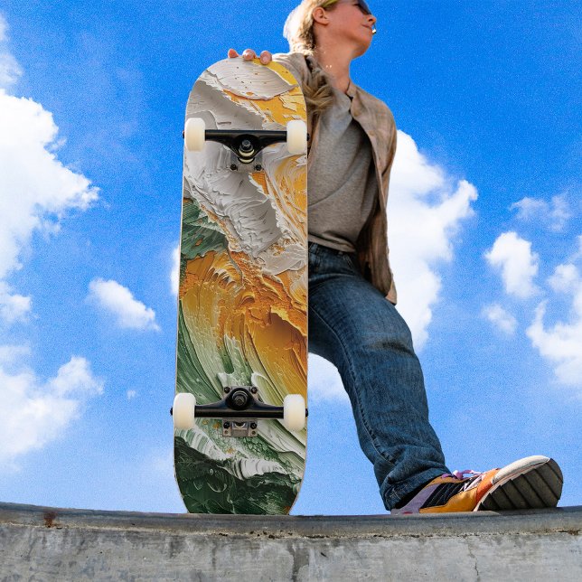 Skateboard Aceite caprichoso pintura verde amarillo blanco (Subido por el creador)