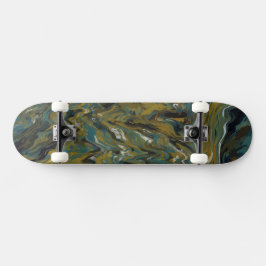 Skateboard Aceites verde azulados, dorados, blancos y negros