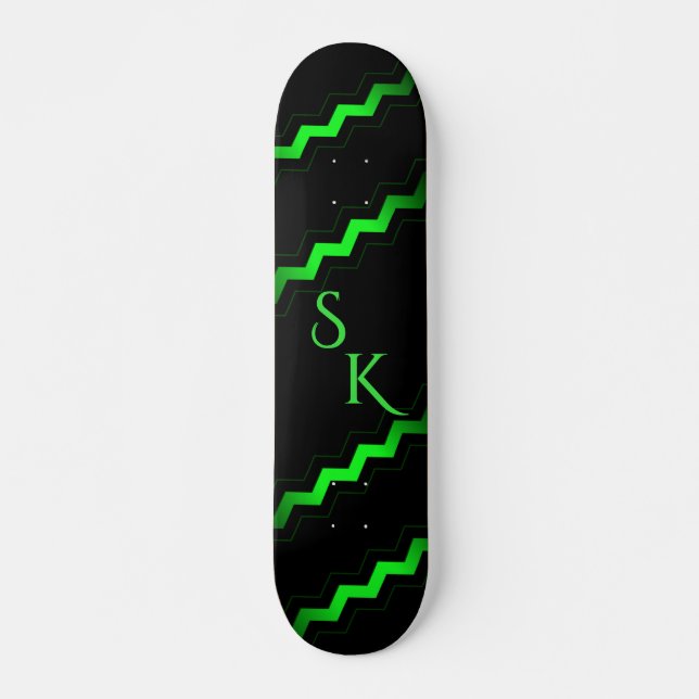 Skateboard Acento de zag verde monograma (Anverso )