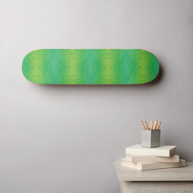 Skateboard Aceptación | Patrón de Shibori azul verde amarillo (Arte de pared (horz))