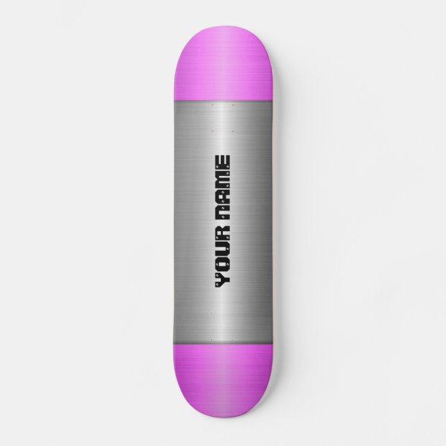 Skateboard Acero inoxidable morado y plateado Metalizado (Anverso)