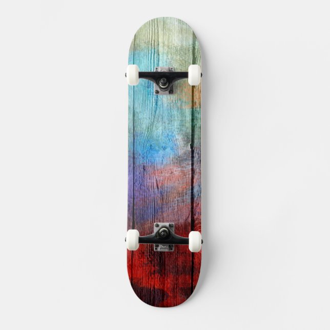 Skateboard Acrílico abstracto de madera acuarela colorida #2 (Anverso)