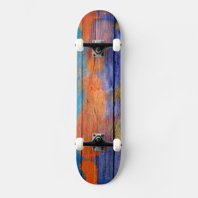 Skateboard Acuarela Colorida Madera Abstracta #6 (Anverso)