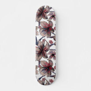 Skateboard Acuarela Crimson Floral sobre blanco