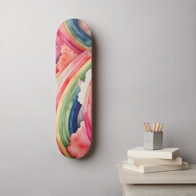Skateboard acuarela de arco iris (Arte de la pared)