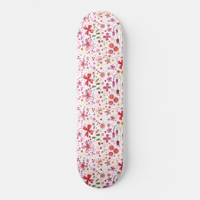 Skateboard Acuarela de flores silvestres (Anverso)