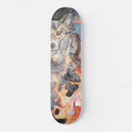 Skateboard Acuarela De Lobo De Los Ojos De Los Ojos
