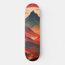 Skateboard acuarela de montaña personalizado