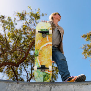 Skateboard Acuarela Limón Naranja Lima Botánica Cocina