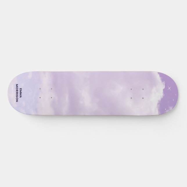 Skateboard Acuarela, nubes púrpura, cúpula personalizada (Horz)