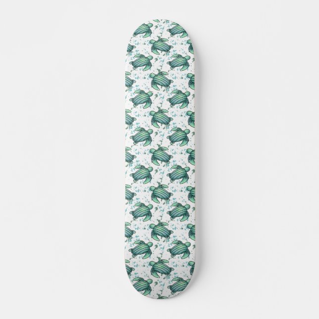 Skateboard acuarela tortuga azul verde animal (Anverso )