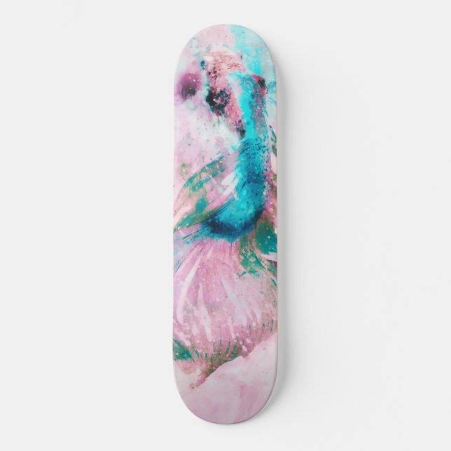Skateboard Acuarela turquesa rosa Betta Fish Artístico (Anverso)