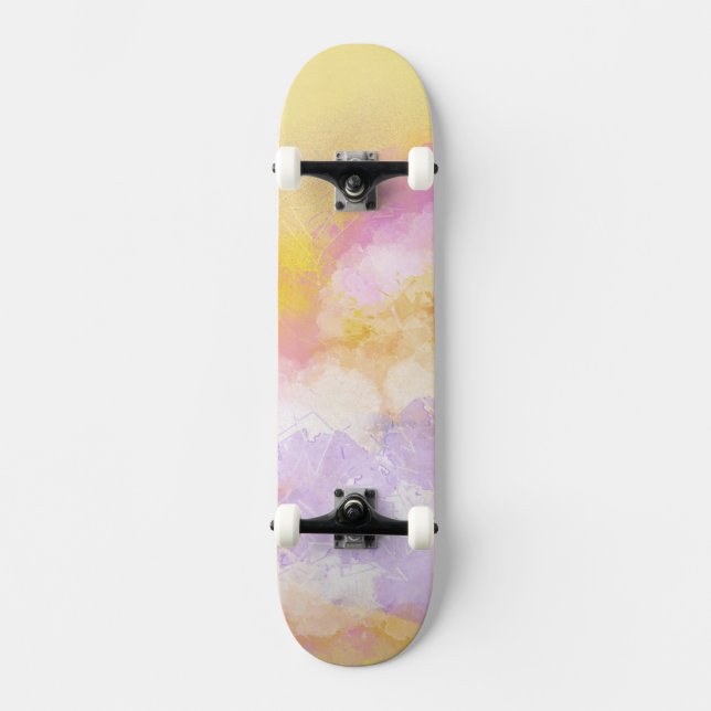 Skateboard Acuarelas abstractas - fondo anaranjado (Anverso)