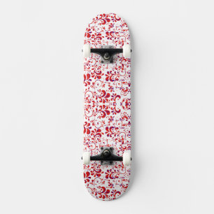 Skateboard Adorable patrón floral rojo blanco